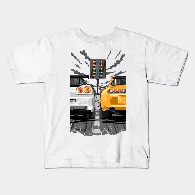 Nissan Skyline vs Toyota Supra Kids T-Shirt by racingfactory